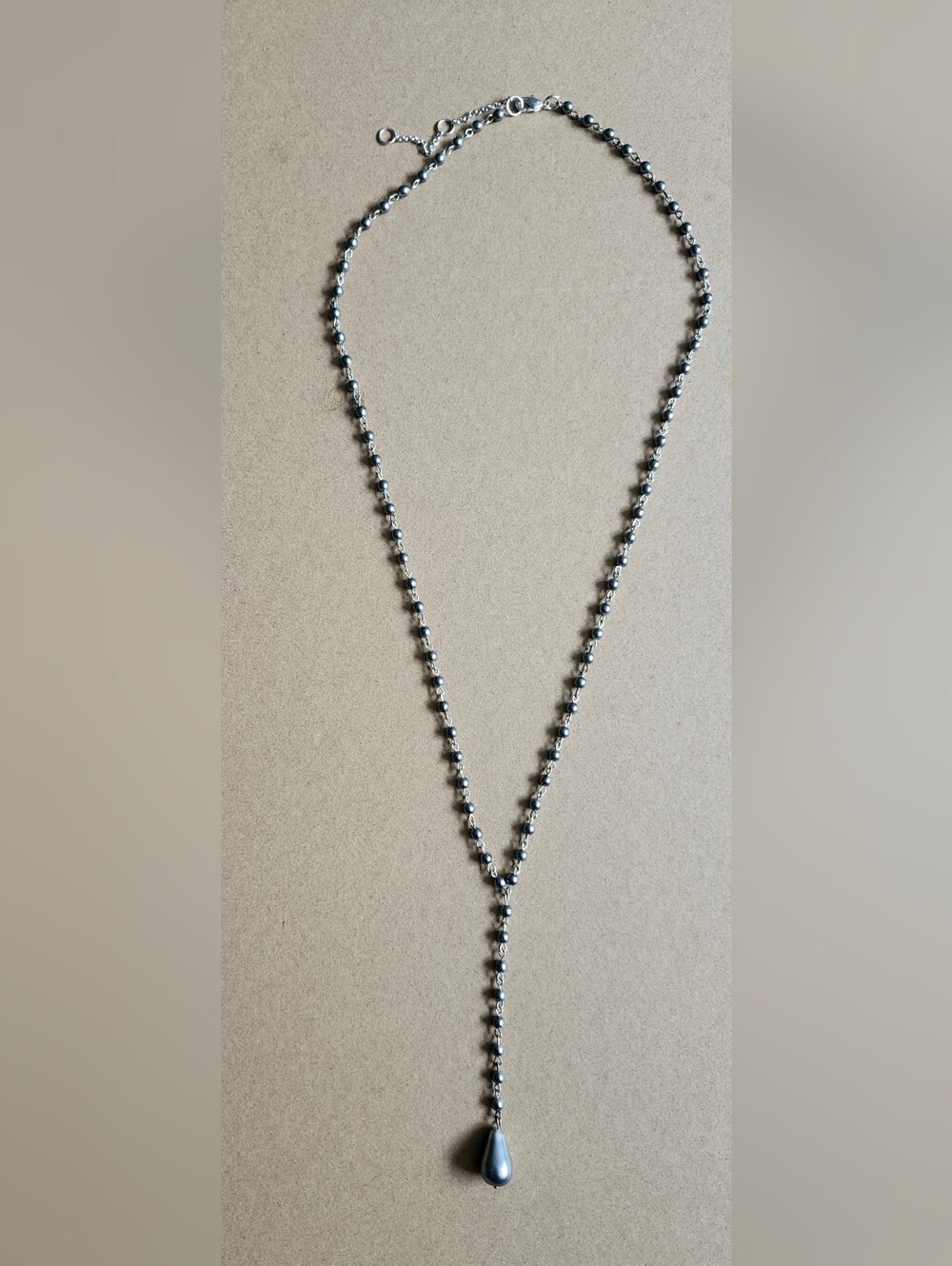 Silver Beaded Drop Y Necklace - Women Jewelry - Picture 2 of 3